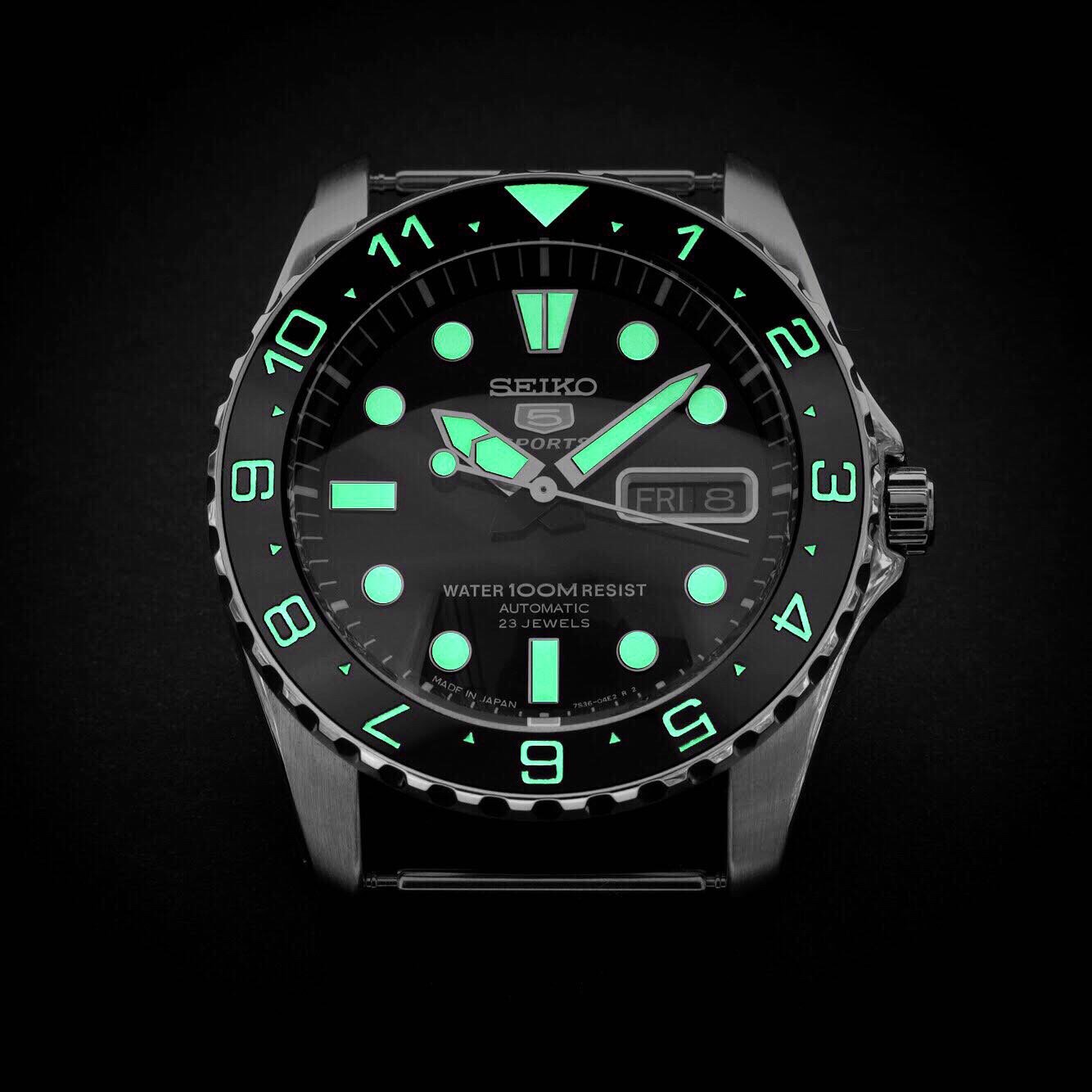 Ceramic Insert - Urchin Dual Time Black - Luminous Green - DLW WATCHES