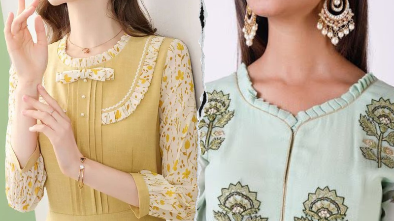Frill Collar Neck Design for Floral Suit