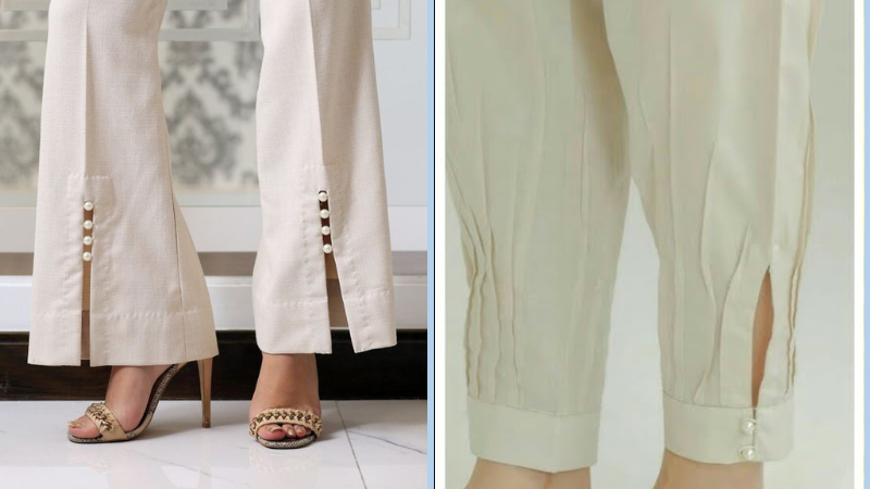 Front Open-Slit Trouser with Pearls