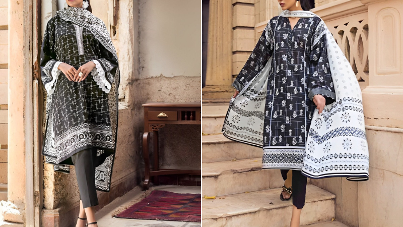 Black and White Printed Salwar Suit