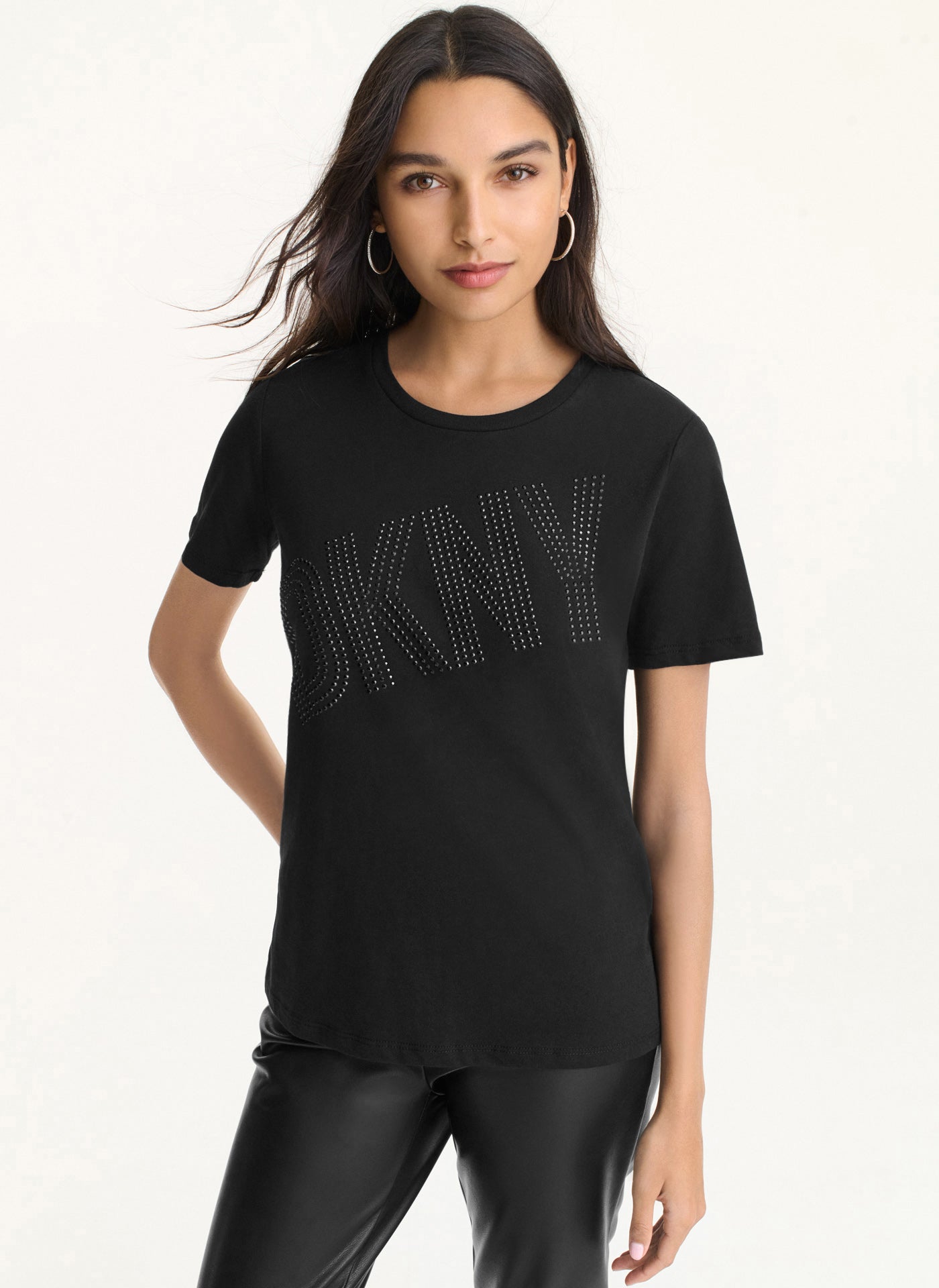 Shop Dkny Women's New Rhinestone T-shirt In Black