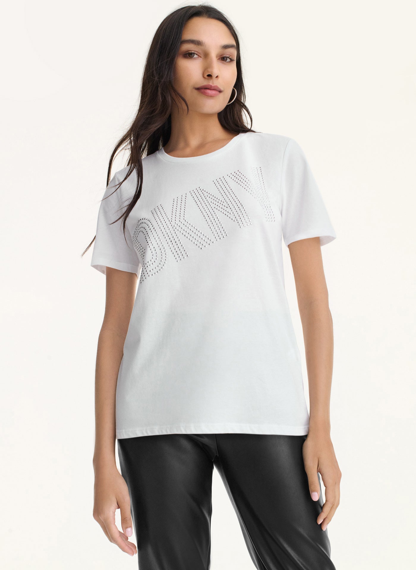 Shop Dkny Women's New Rhinestone T-shirt In White