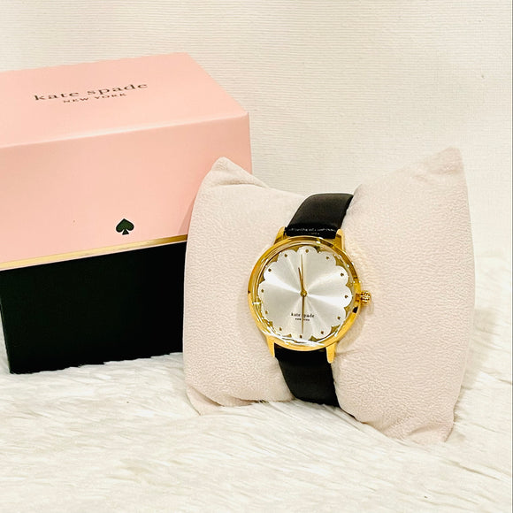 KATE SPADE NEW YORK Metro Scallop Three-Hand Black Leather Watch for L – Oh  My Cart!