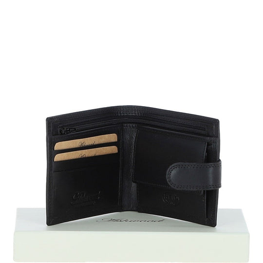 NUVOLA PELLE Mens Leather Wallet With Snap Button Dark Brown