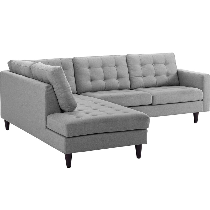 Empress 2 Piece Upholstered Fabric Left Facing Bumper Sectional in Light Gray