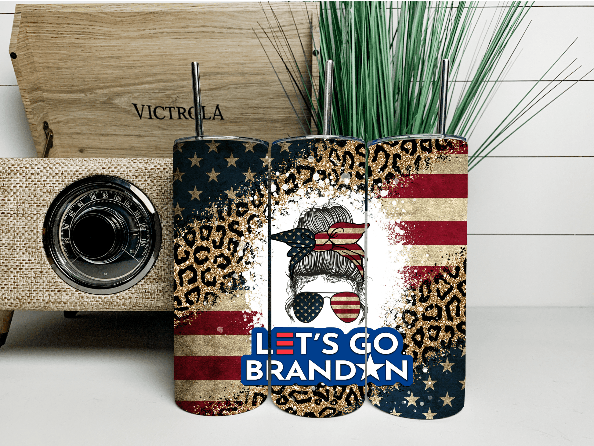Let’s Go Brandon! #FJB American Flag Cheetah Print Tumbler - Shop Custom Tumblers & Accessories online | Buy Apparel & Gift cards - Koops Boutique