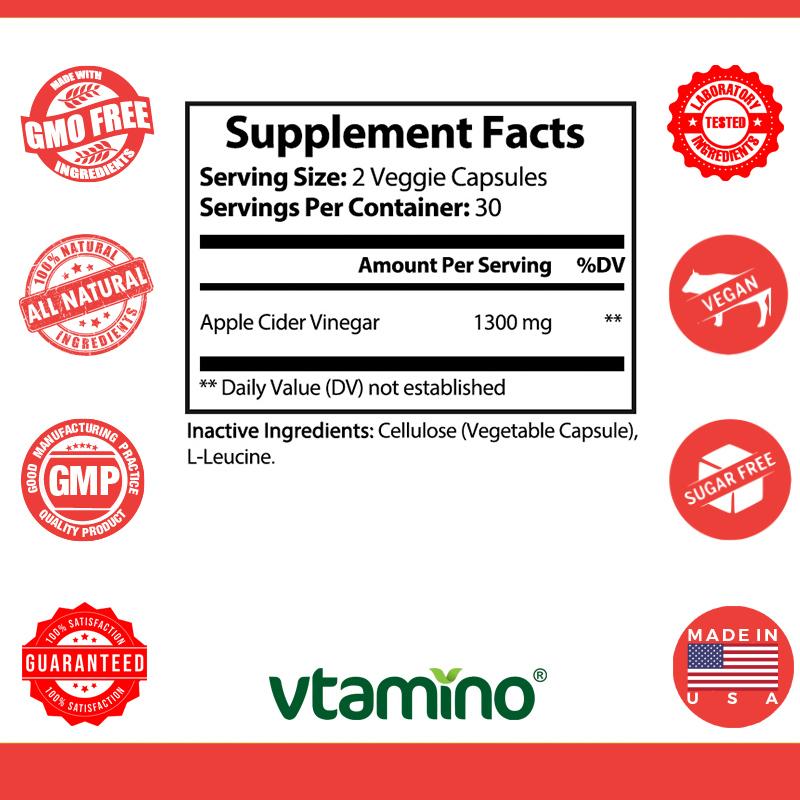 Vtamino Apple Cider Vinegar-Natural Weight Loss Support (30 Days Supply)