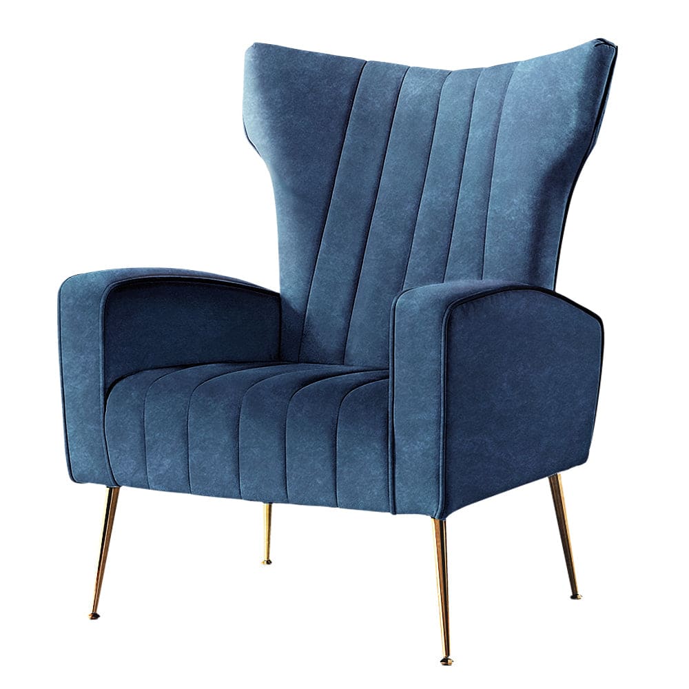 dark blue velvet armchair