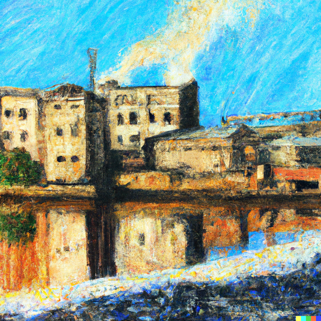 Snooze Foundry, impressionist painting, AI-generated