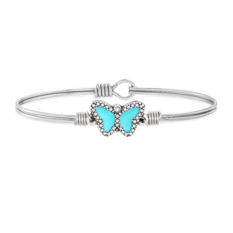 Crystal Pave Butterfly Bangle Bracelet in Teal