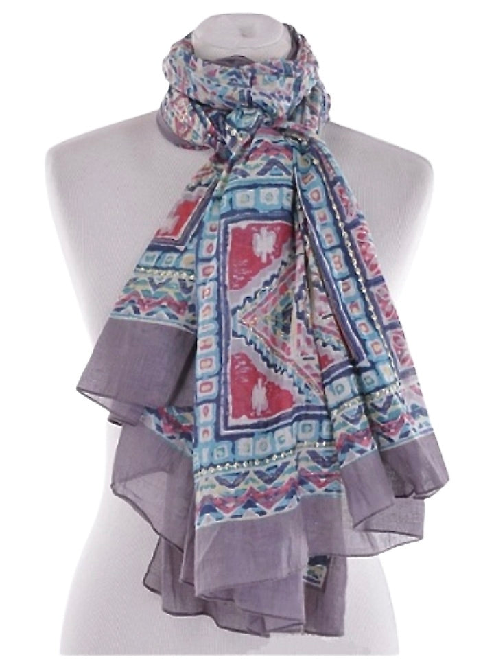 Palme Cotton Mosaic Embroidered Scarf - Grey