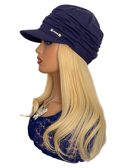 Tan Hat with 16 inch Blonde & Brown Hair Attached