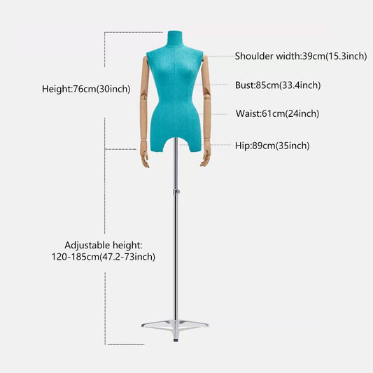 Female Half Body Dress Form Mannequin Torso with Wooden Hand Adjustable  Height Adult Women Velvet Fabric Mannequin Stand With Nose Display Model –  JELIMATE