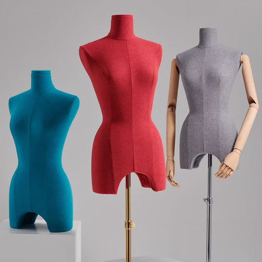 Female Half Body Dress Form Mannequin Torso with Wooden Hand Adjustable  Height Adult Women Velvet Fabric Mannequin Stand With Nose Display Model –  JELIMATE