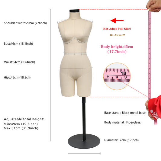Size 4 Female Half Scale Dress Form Tailor Mannequin Sewing Dressmaker –  JELIMATE