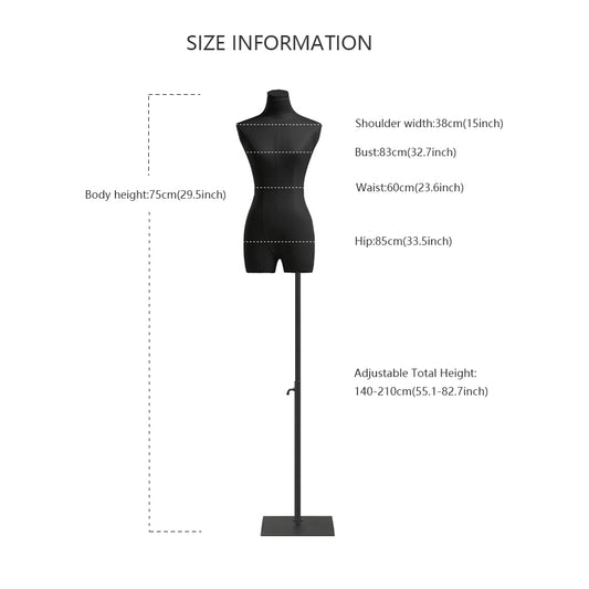 Half Body Female Display Dress Form Mannequin,Black Linen Fabric Manne –  JELIMATE