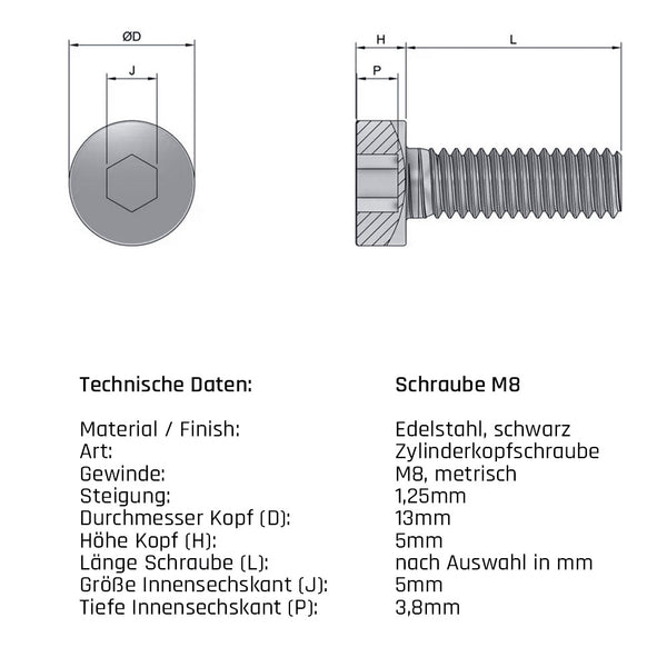 Zylinderkopfschraube M8 Edelstahl Schwarz