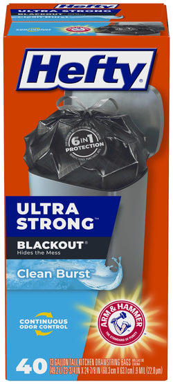 Hefty Ultra Strong Tall Kitchen Trash Bags, Clean Burst Scent, 40