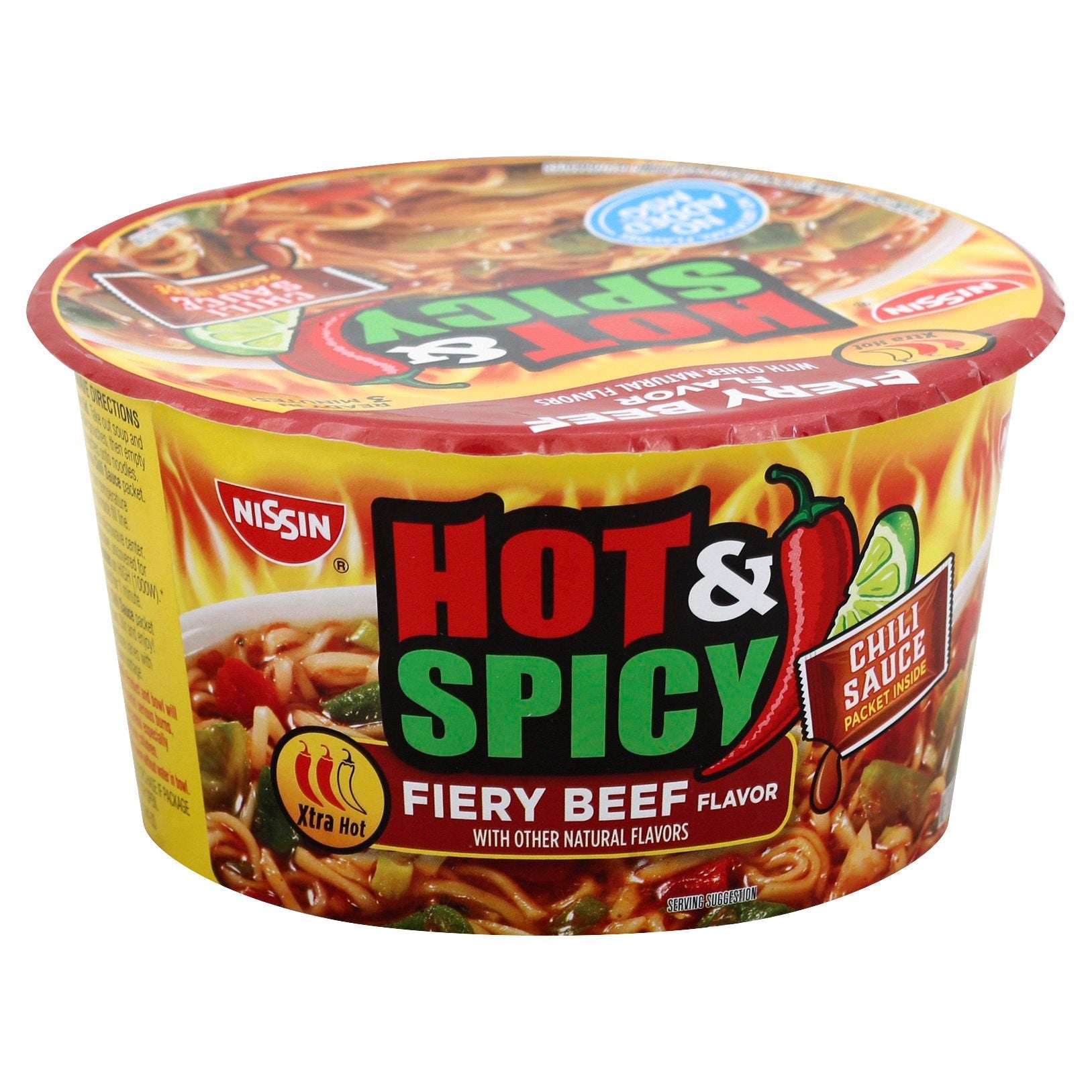 Nissin Hot & Spicy Fiery Beef Ramen Noodle Soup 3.28 OZ 6 Pack