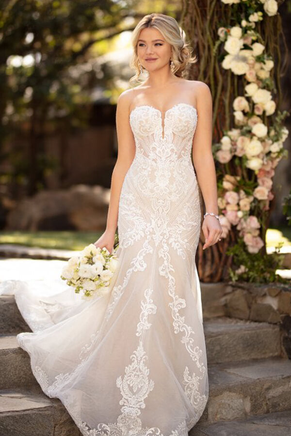 Long Mermaid Sweetheart Tulle Chapel Train Wedding Dress-BIZTUNNEL