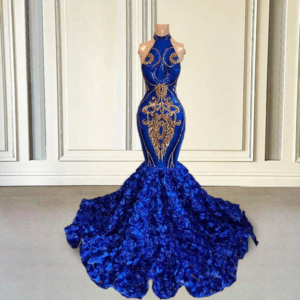Royal Blue Evening Dresses Long 2023 Prom Sparkly Mermaid 3D Flowers T ...