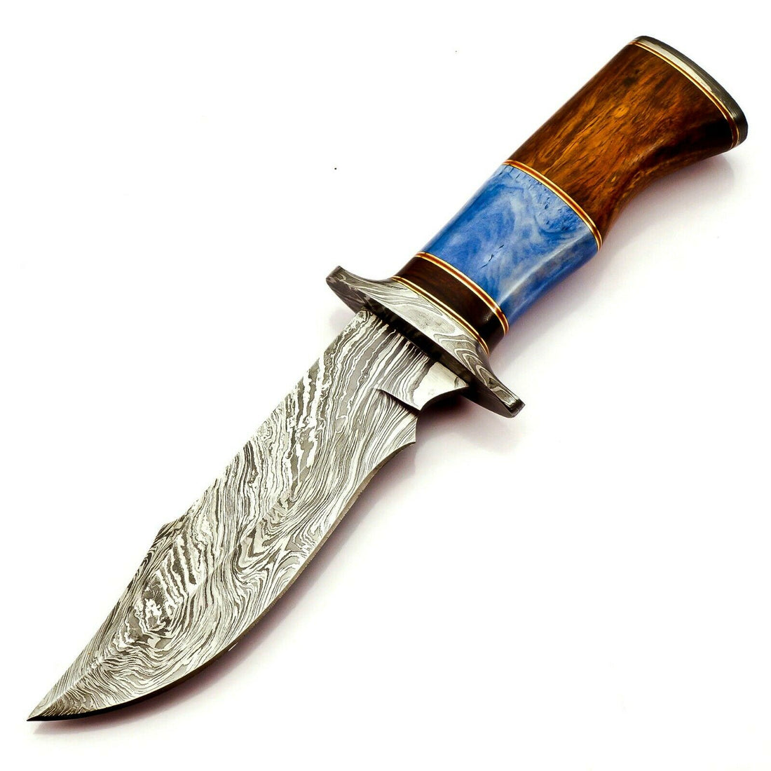 Handmade Damascus Steel 10 Inches Bowie Knife - Solid Marindi Wood Bon ...