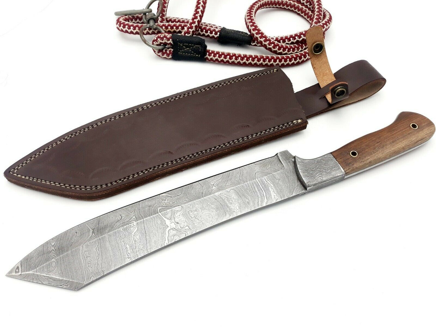 Damascus Utility Fixed Blade Machete Knife Walnutwood Handle Full Tang Nooraki 