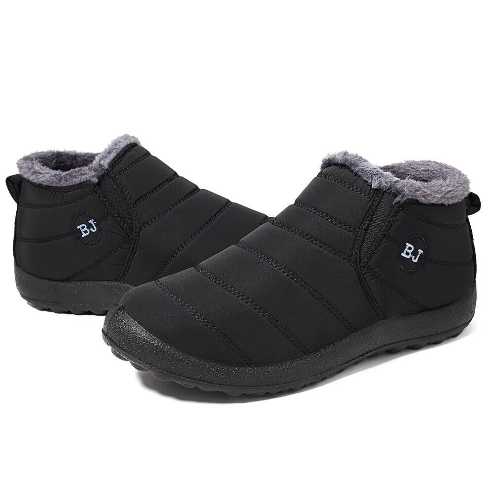 Kaegreel Men's Waterproof Warm Fur Lining Letter Slip On Ankle Boots ...