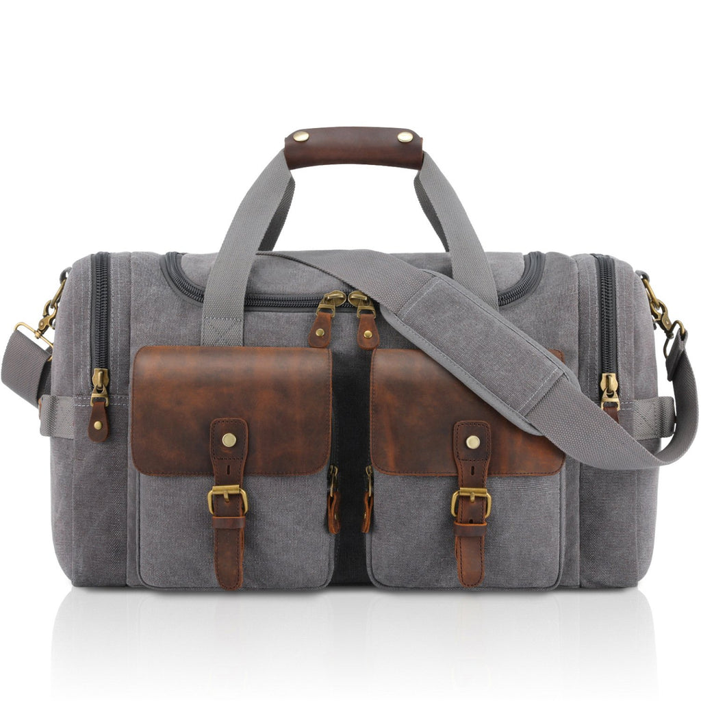 Kaegreel Men's High Capacity Canvas Portable Travel Leather Retro Bags ...