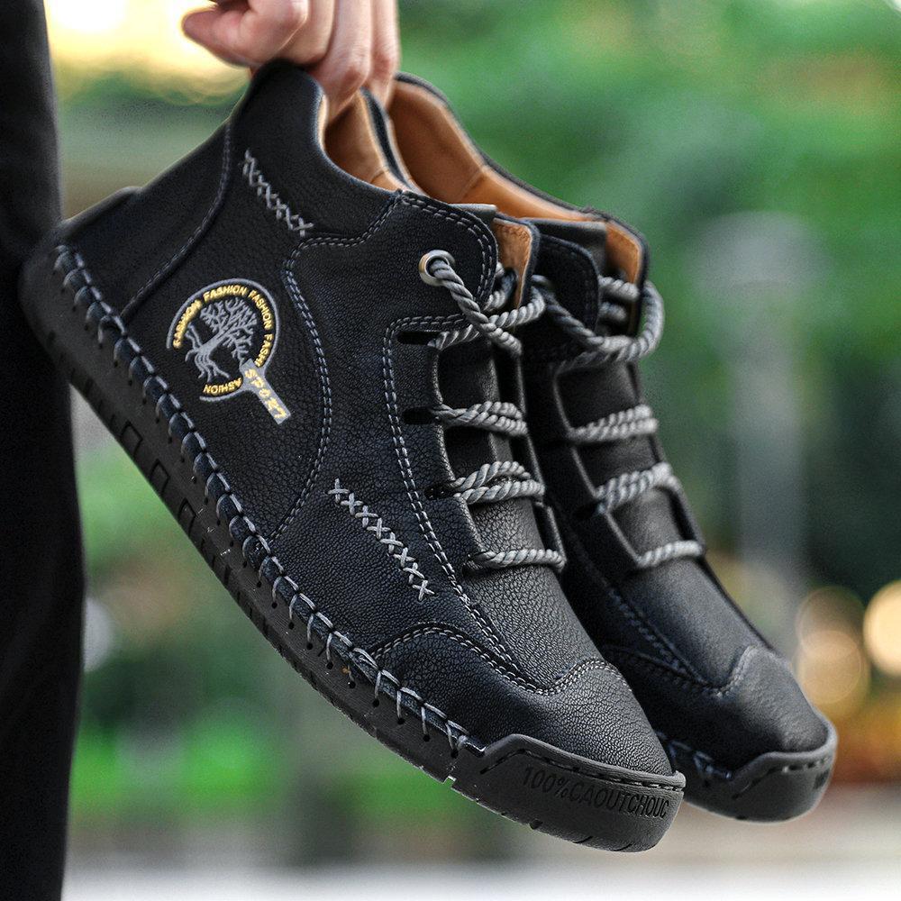 Kaegreel Men's Vintage Hand Stitching Comfort Soft Leather Boots - Men ...