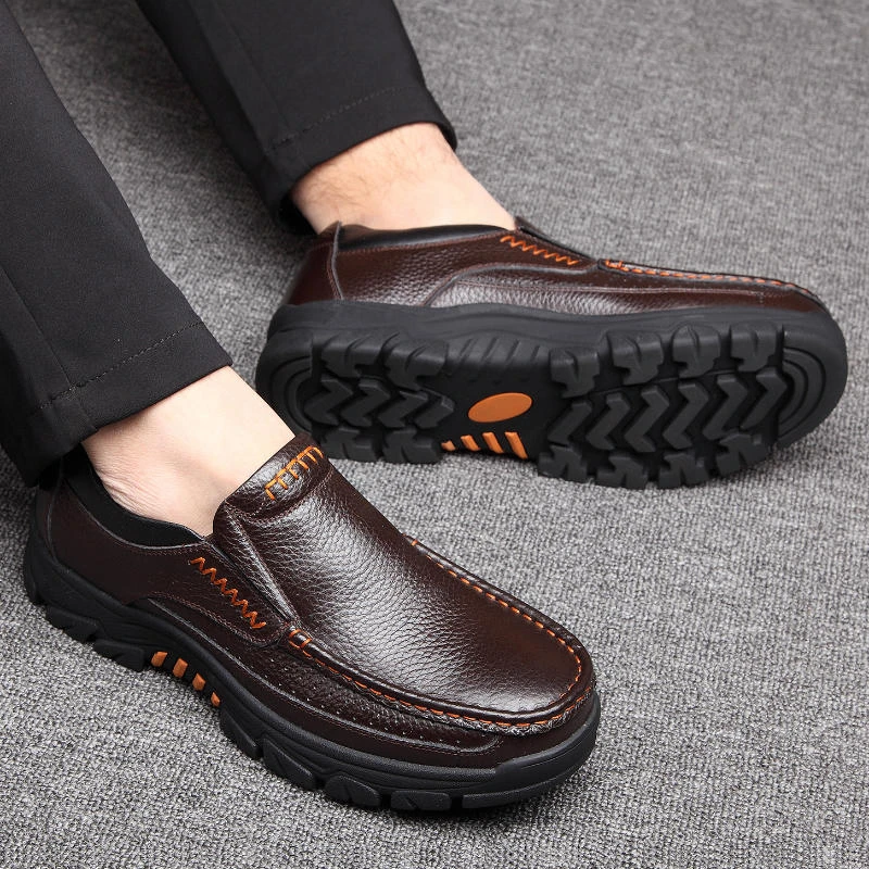 Kaegreel Men's Cow Leather Waterproof Comfy Non Slip Soft Slip On ...