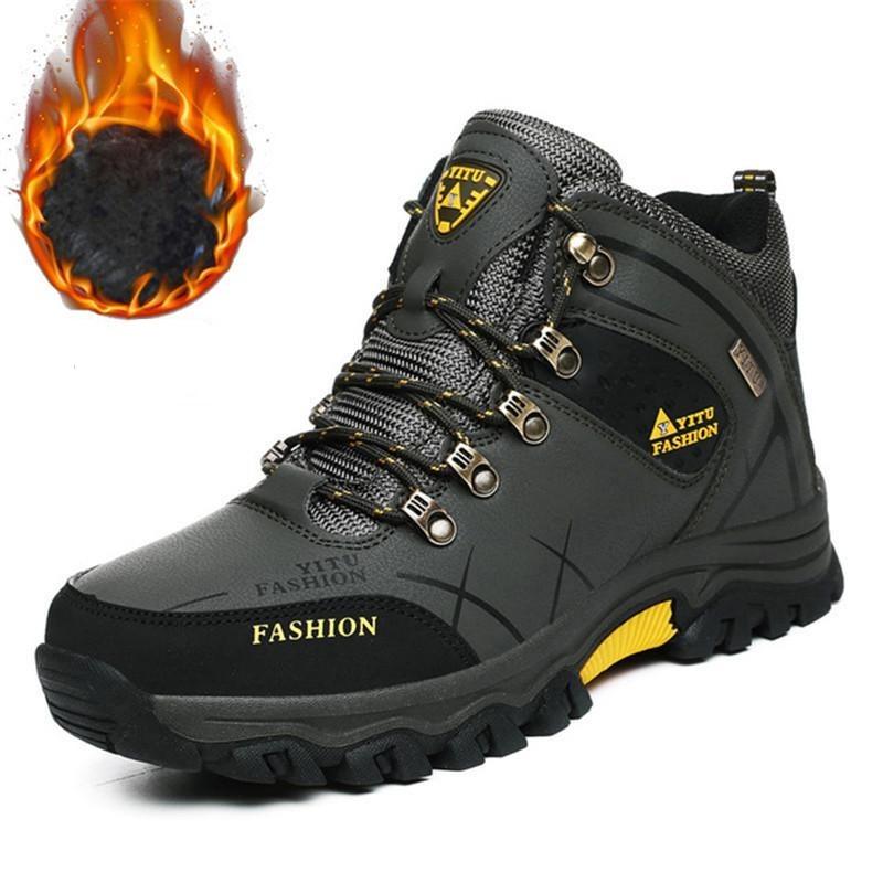 Men's Waterproof Leather Warm Hiking Work Shoes Winter Snow Boots - Men ...