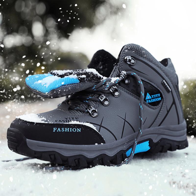 Men's Waterproof Leather Warm Hiking Work Shoes Winter Snow Boots - Men ...