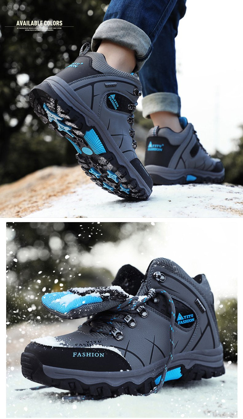 Men's Waterproof Leather Warm Hiking Work Shoes Winter Snow Boots - Men ...