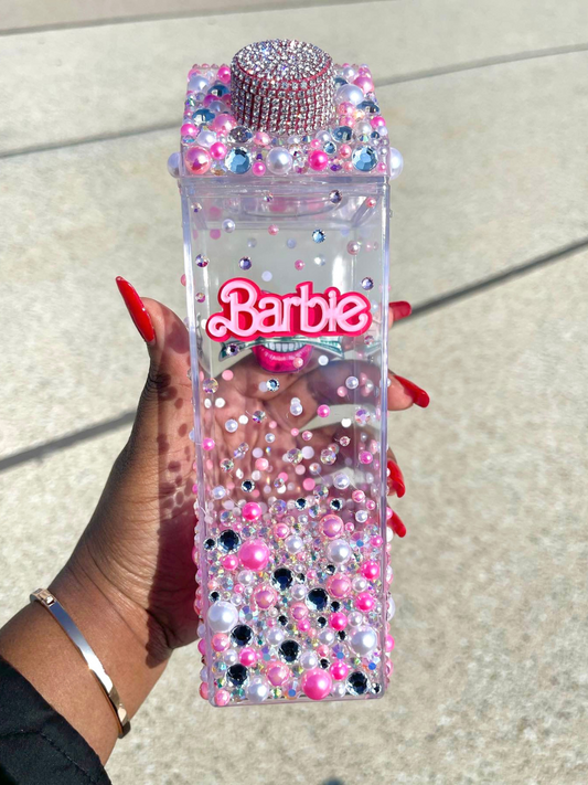 20oz SS BARBIE Tumbler Light Pink Base Rhinestone Hearts