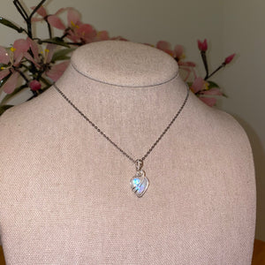 Rainbow Moonstone Heart Necklace (Choose Chain) - Dreaming of Crystalz