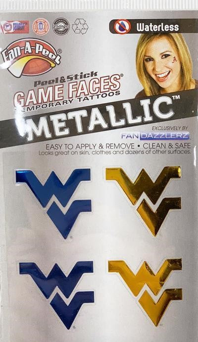  WVU Metallic Face Sticker 4 Pack 