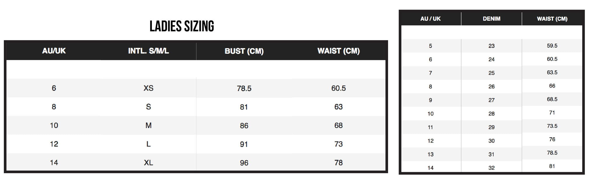 vans jeans size chart