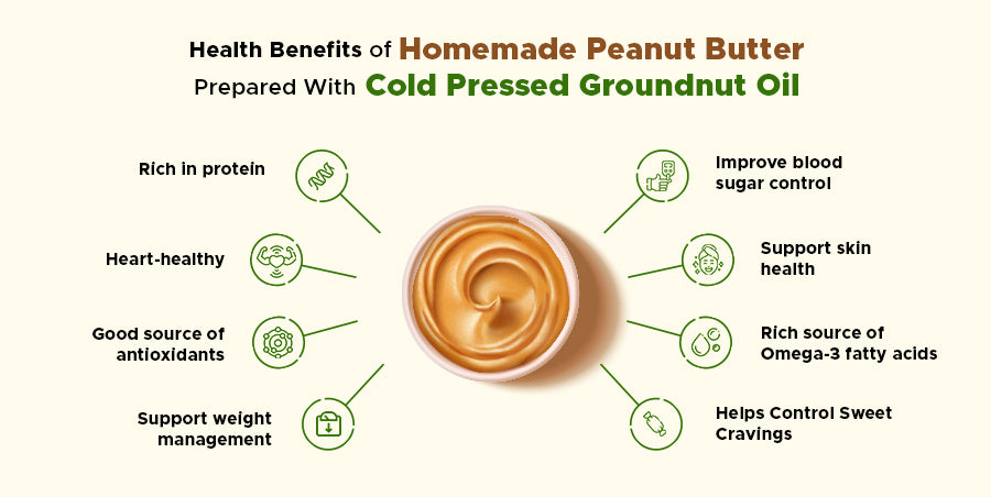 health benefits of homemade peanut butter prepared with cold pressed groundnut oil