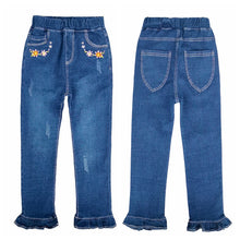 Load image into Gallery viewer, 4-15T Kids Jeans For Teenage Girls Pants Children Denim Trousers Blue Stretch Embroidery Flowers Teen Clothes Spring Clothing freeshipping - Savzilla.com

