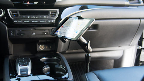 car seat rail mount with a device mounted