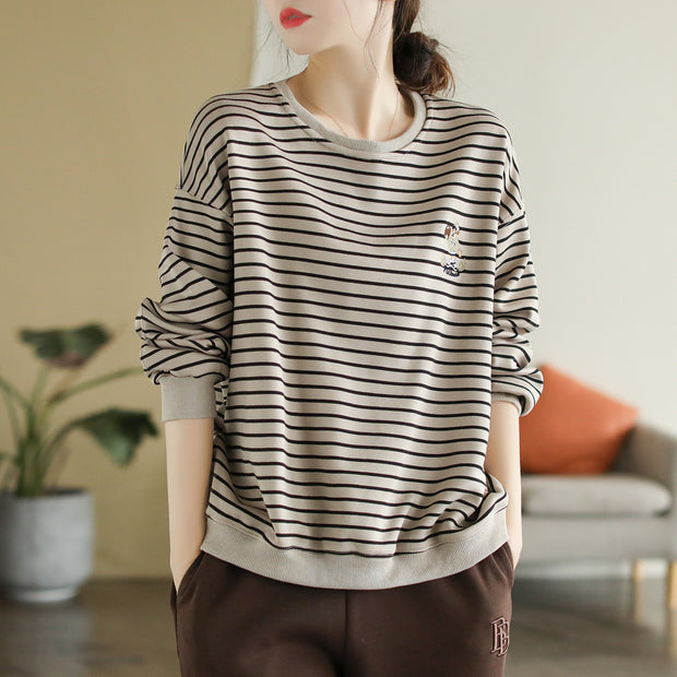 Striped Crew Neck Fleece Sweatshirt