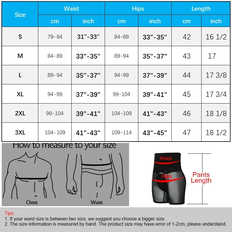 Men's High Waist Tummy Control Boxer Size Chart