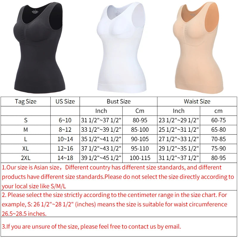Padded Tank Top Size Chart