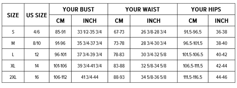 Strapless Shapewear Slip Size Chart