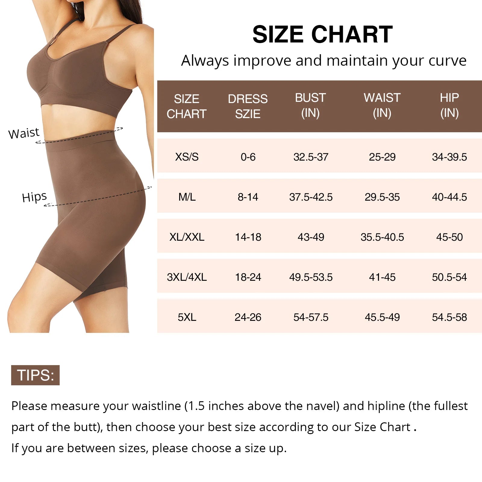 Undetectable Butt Lifter size chart