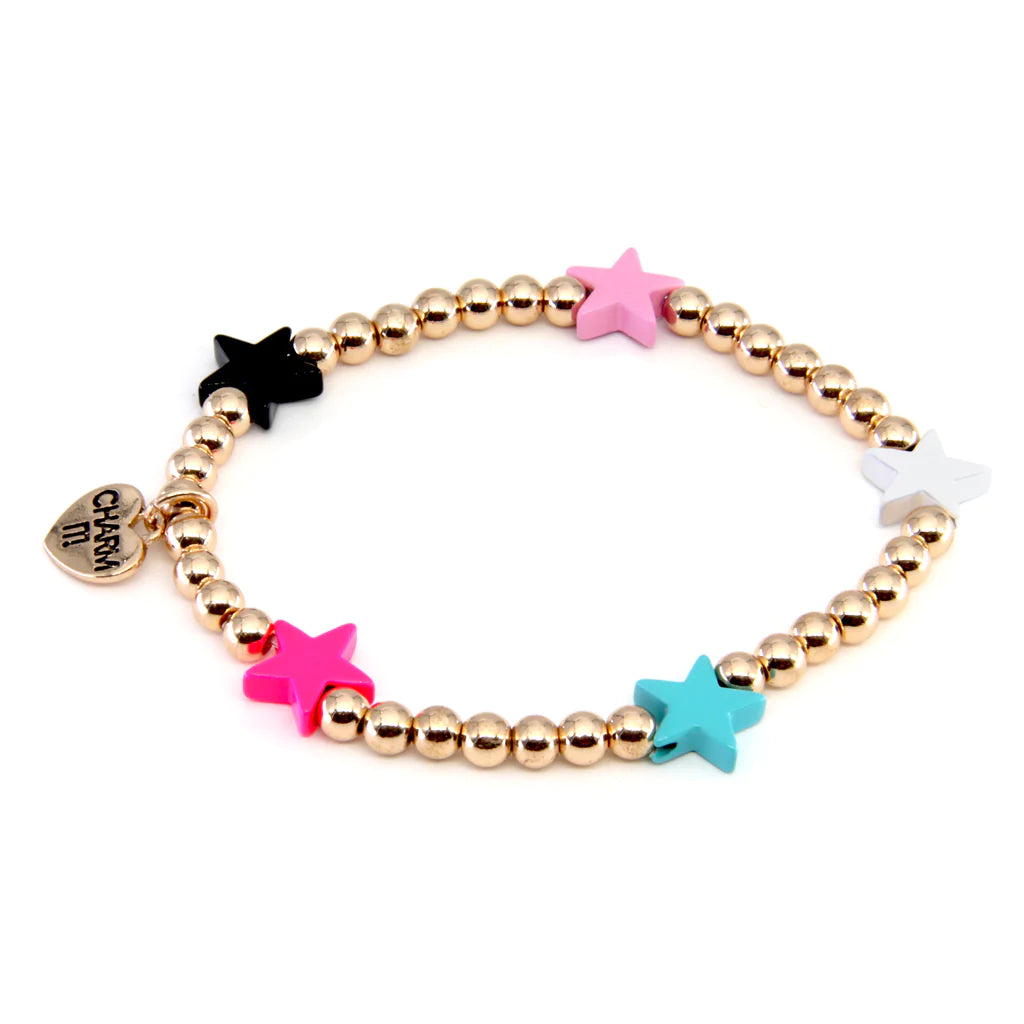 CHARM IT! Gold Bead Multi Star Stretch Bracelet