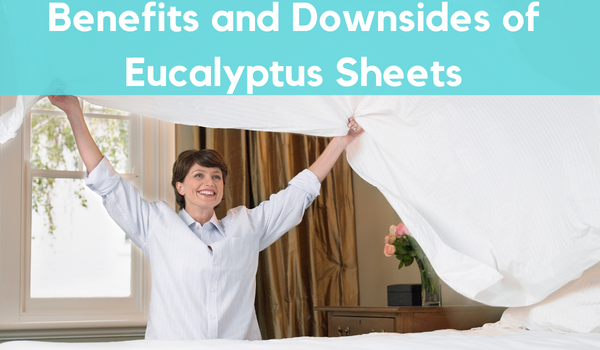 A lady covering her bed with eucalyptus sheets