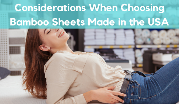 A girl smiling and laying over bamboo bed sheet for checking some facts and features