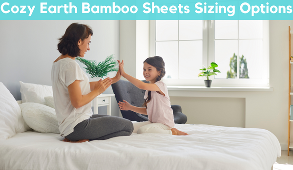 Mother and her cute girl playing on the different bed sizing
